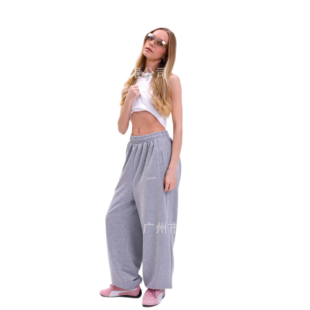 灰色运动裤女春秋新款宽松束脚高腰垂感显瘦直筒阔腿休闲卫裤ins