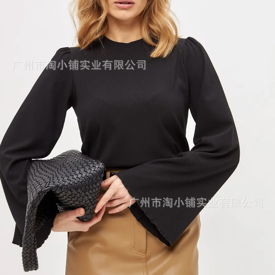 2025 Long Sleeve Top Women's Crewneck T-shirt European and American Women's French Crewneck Simple High Fashion All-match T-shirt