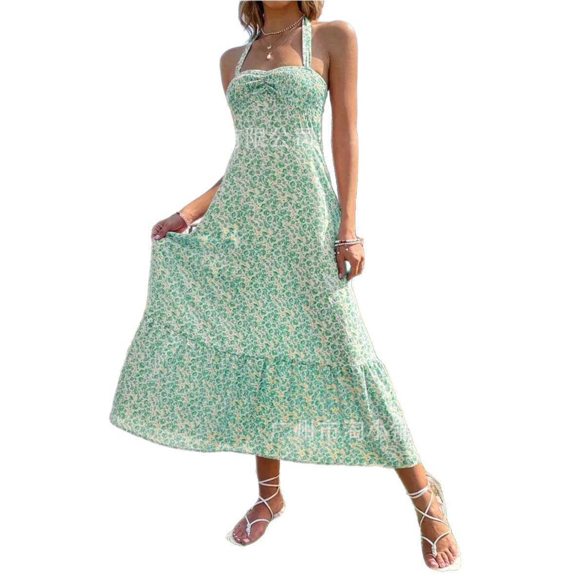 2025 New Slim Floral Dress Retro Fresh High-End Summer Suspender New Holiday Suspender Skirt for Women