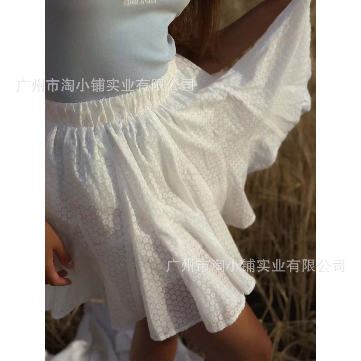 2025 European and American Summer New Casual Fashion Holiday Style Sweet Solid Color Lace Wave Dot Double Layer Wave Women's Skirt
