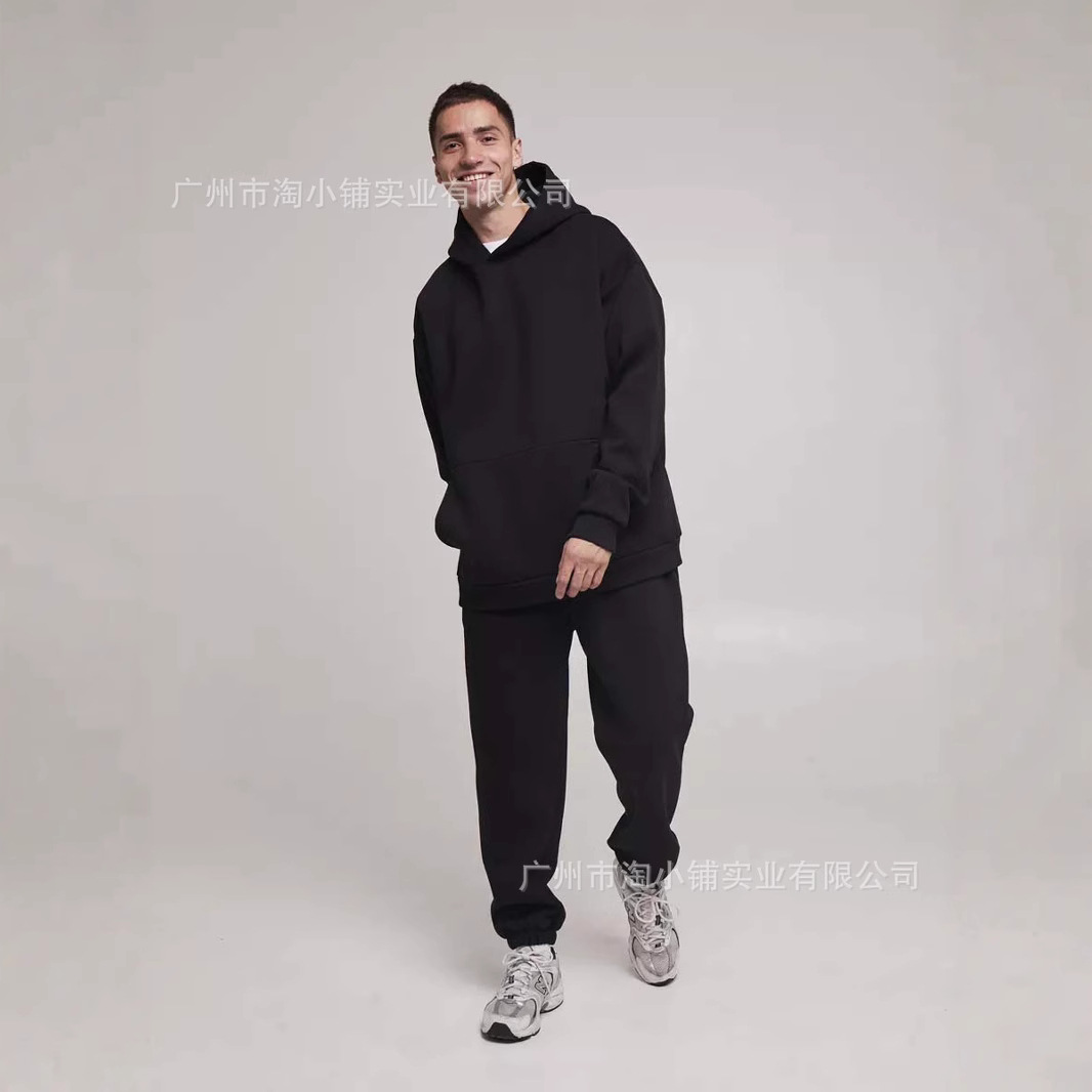 2025 Autumn and Winter Heavy American Basic Solid Color Joker Loose Heavy Hooded Sweat Men's Cross-border fleece-lined Thickened