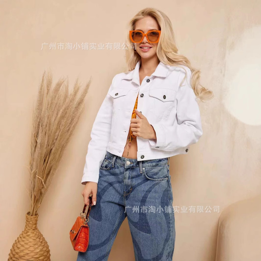 2025 New European and American New Denim Jacket Women's Short Denim Jacket Coat Fashion Long Sleeve Short Denim Clothes