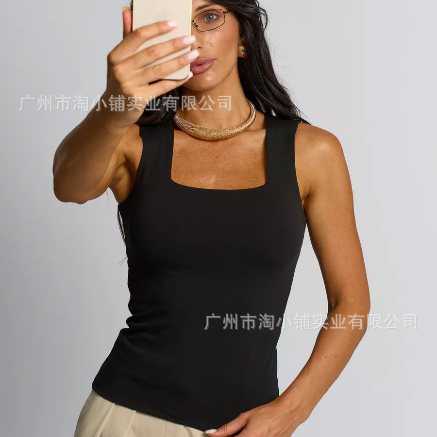 2025 new autumn and winter hot-selling T-shirt European and American women's slim U-neck solid color long sleeve base coat simple high-end women