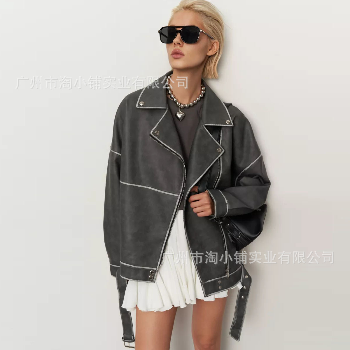 2024 wholesale Europe and the United States new cross-border color coat trend fashion ladies leather coat leather coat all-match trend