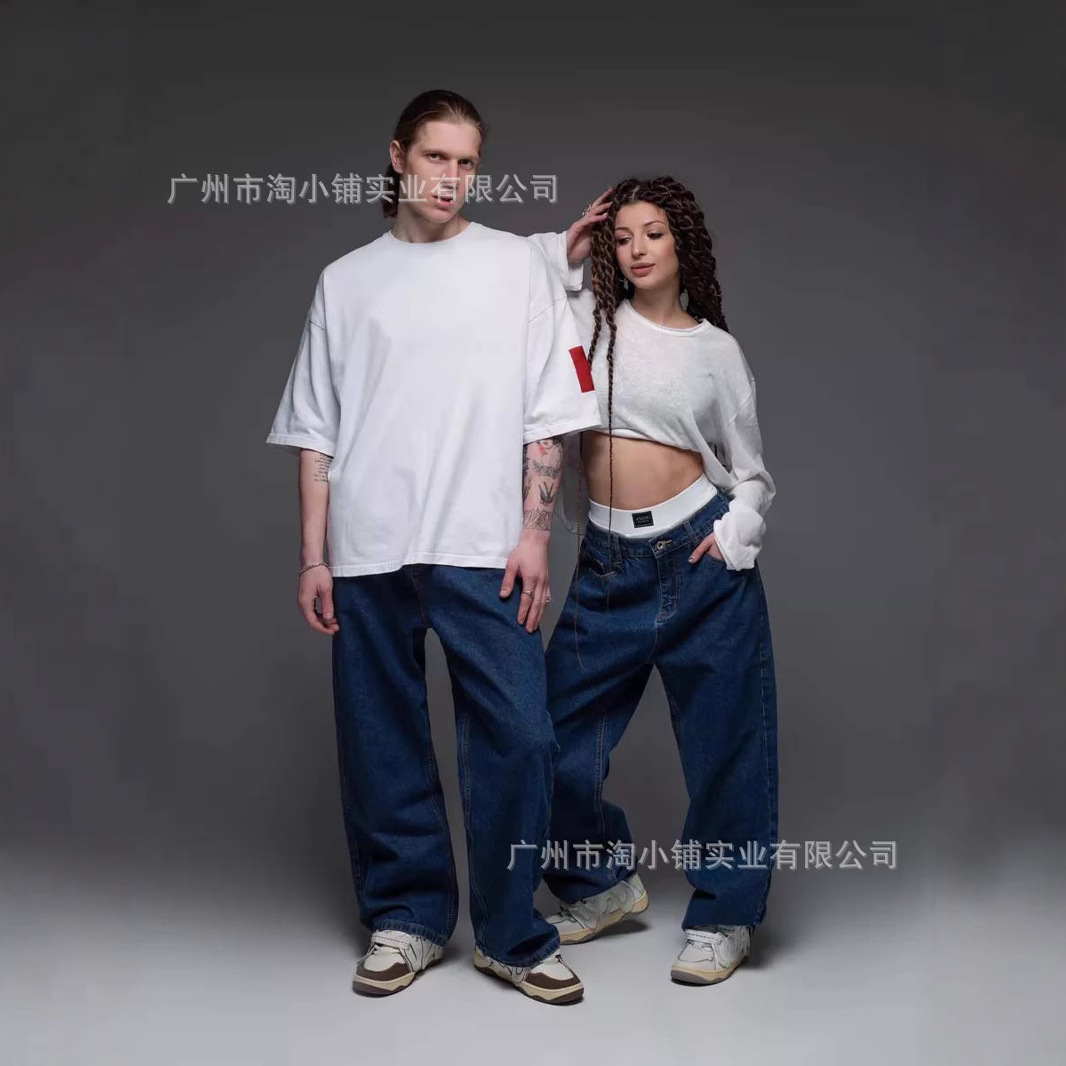 2025 Spring New American Retro Men's and Women's Niche Design Sense Wide Leg Jeans Loose Casual Neutral Pants