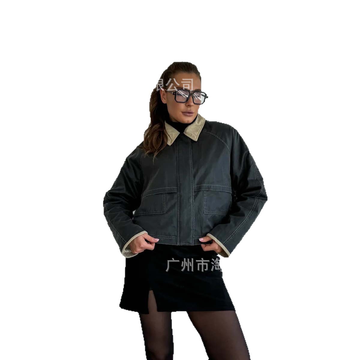 2025 European and American Style American Color-Blocked Lapel Loose Cotton Jacket Autumn and Winter British Style Work Clothing Versatile Style