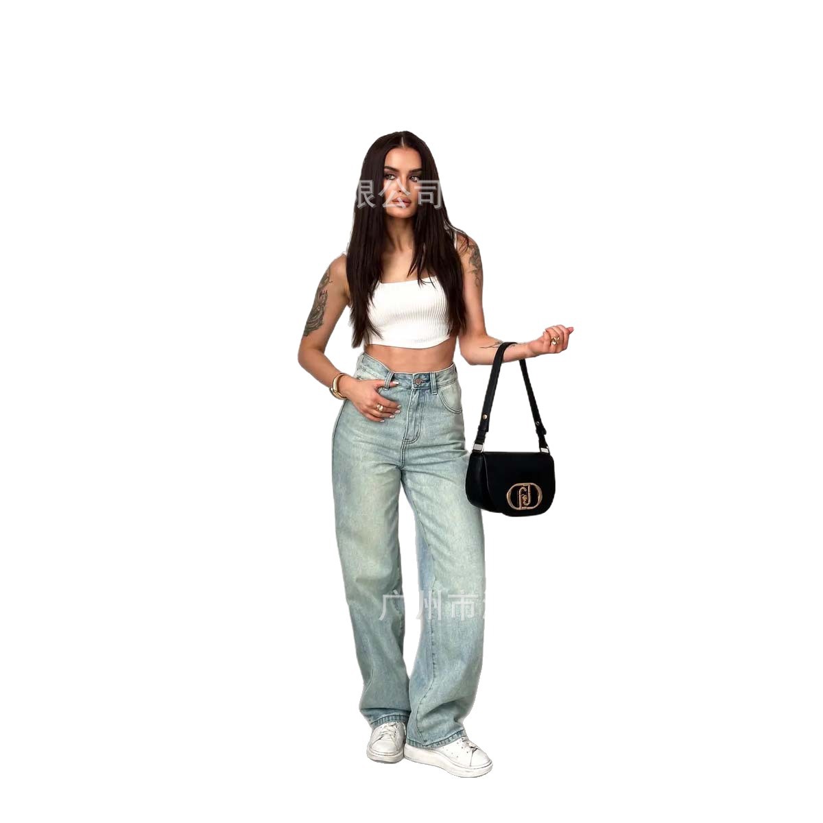 2025 New Spring and Summer Retro High-Waisted Loose Wide-Leg Pants Niche Design Sickle Pants High Street Jeans Women's Pants