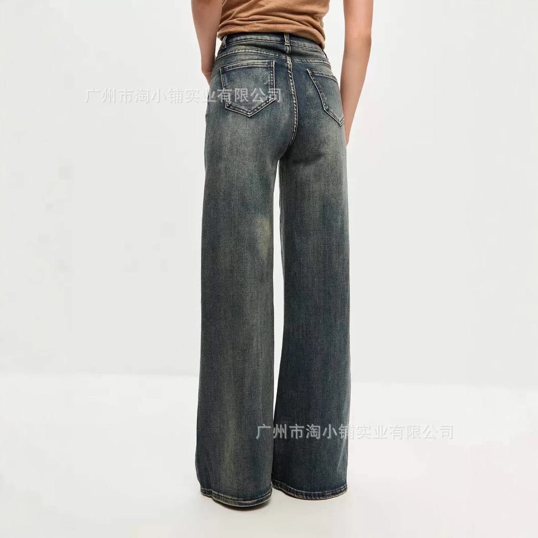 2025 New Cement Grey Wide Leg Jeans Women's Retro Small plus size High Waist Loose Slimming Narrow Straight
