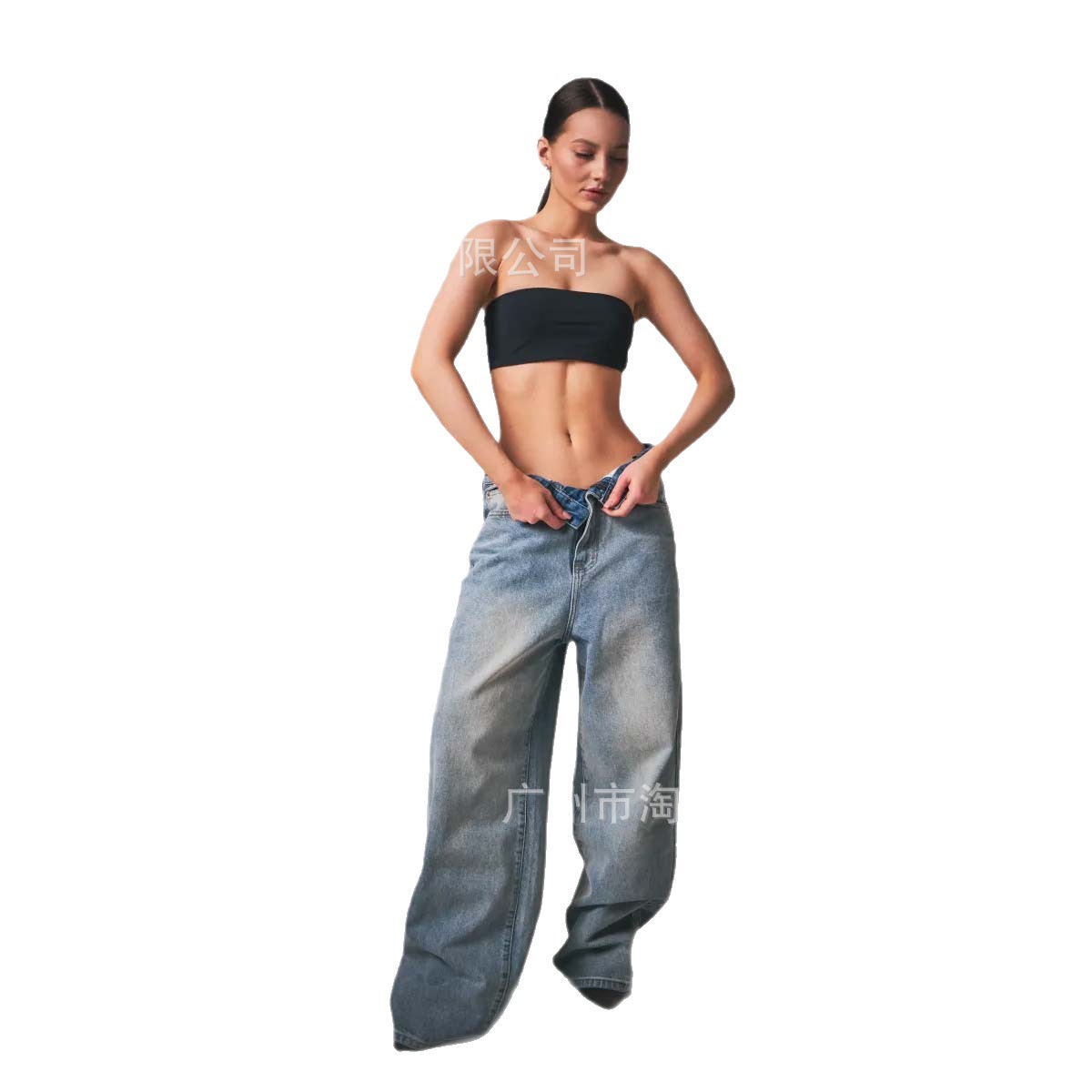 2025 American Retro Crease Distressed Washed Loose Wide-Leg Pants for Women High-Waisted Sexy Slim Floor-Length Jeans