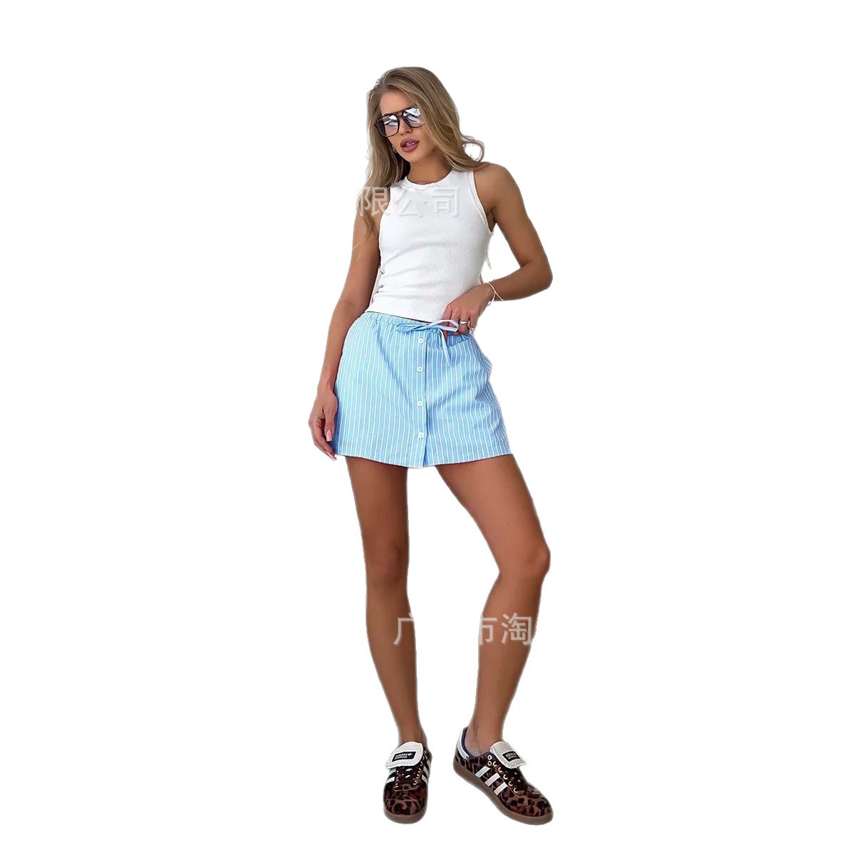 2025 Slimming Elegant Summer Korean Dongdaemun Elastic Waist Vertical Striped Pumpkin Shorts Cute Age-Reducing Bloomers for Women