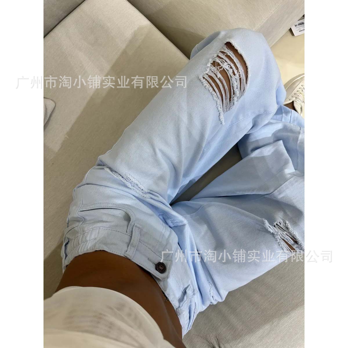 2025 New European and American Ripped Denim Trousers Women's High Waist High Slim Look Comfortable All-match High Waist Jeans