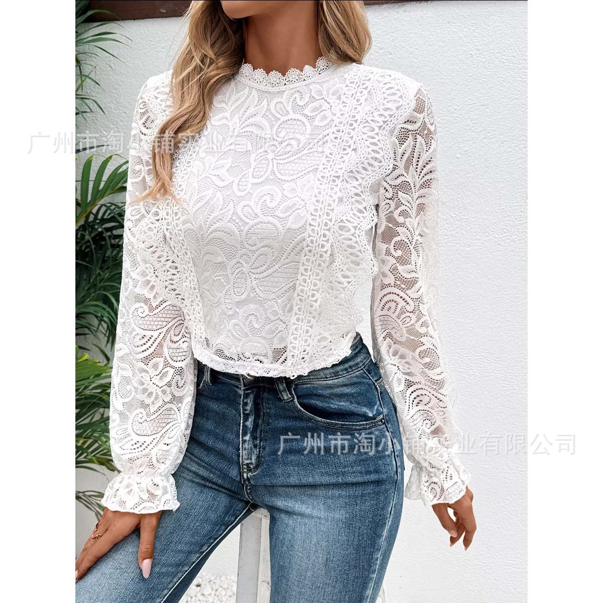 2025 European and American New Sexy Pure Color Cut Out Lace Navel-Baring Long-Sleeved Outer Tops for Women, Lace Shirt Tops
