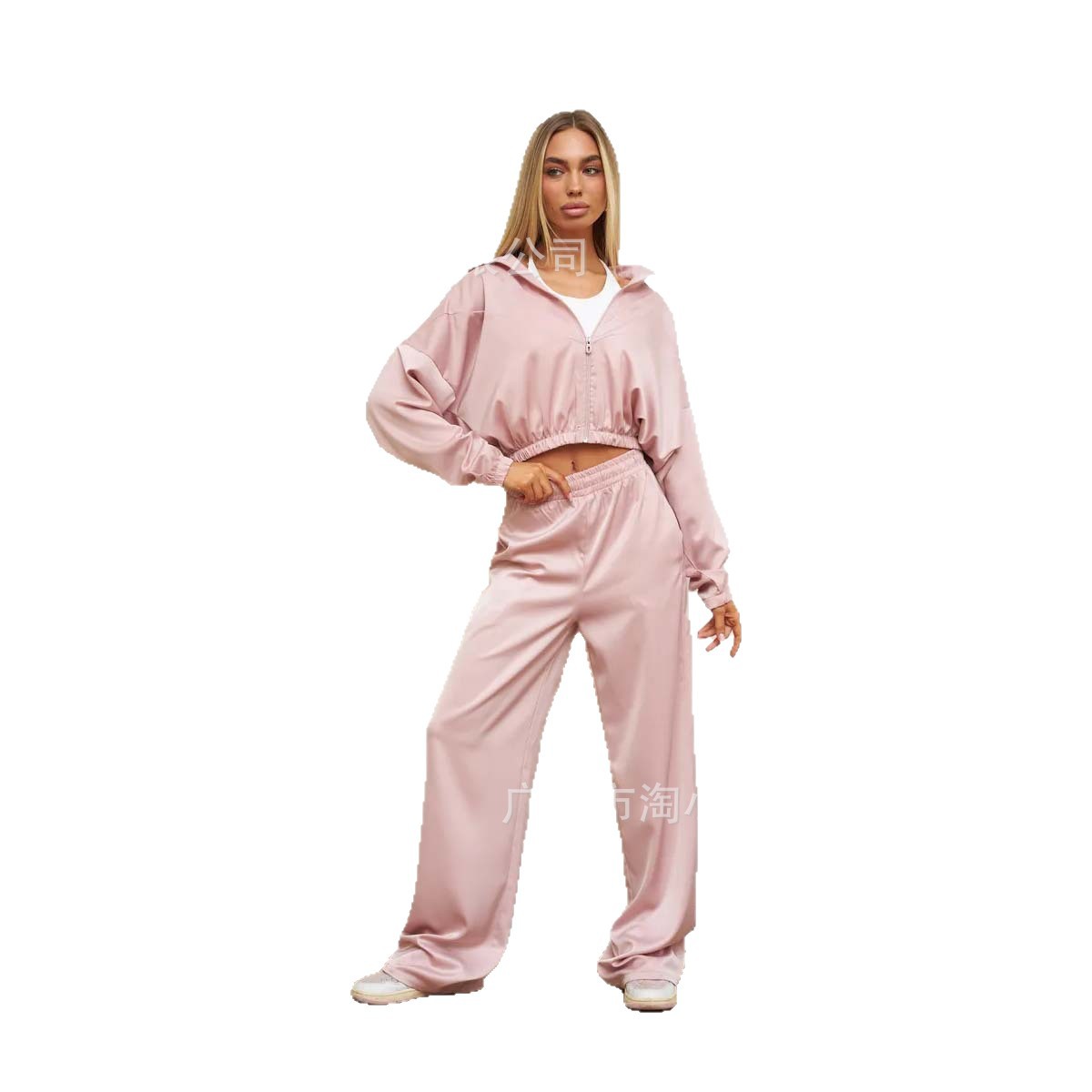 2025 European and American high-grade casual suit women's European and American street style long sleeve hooded cardigan elastic trousers two-piece set