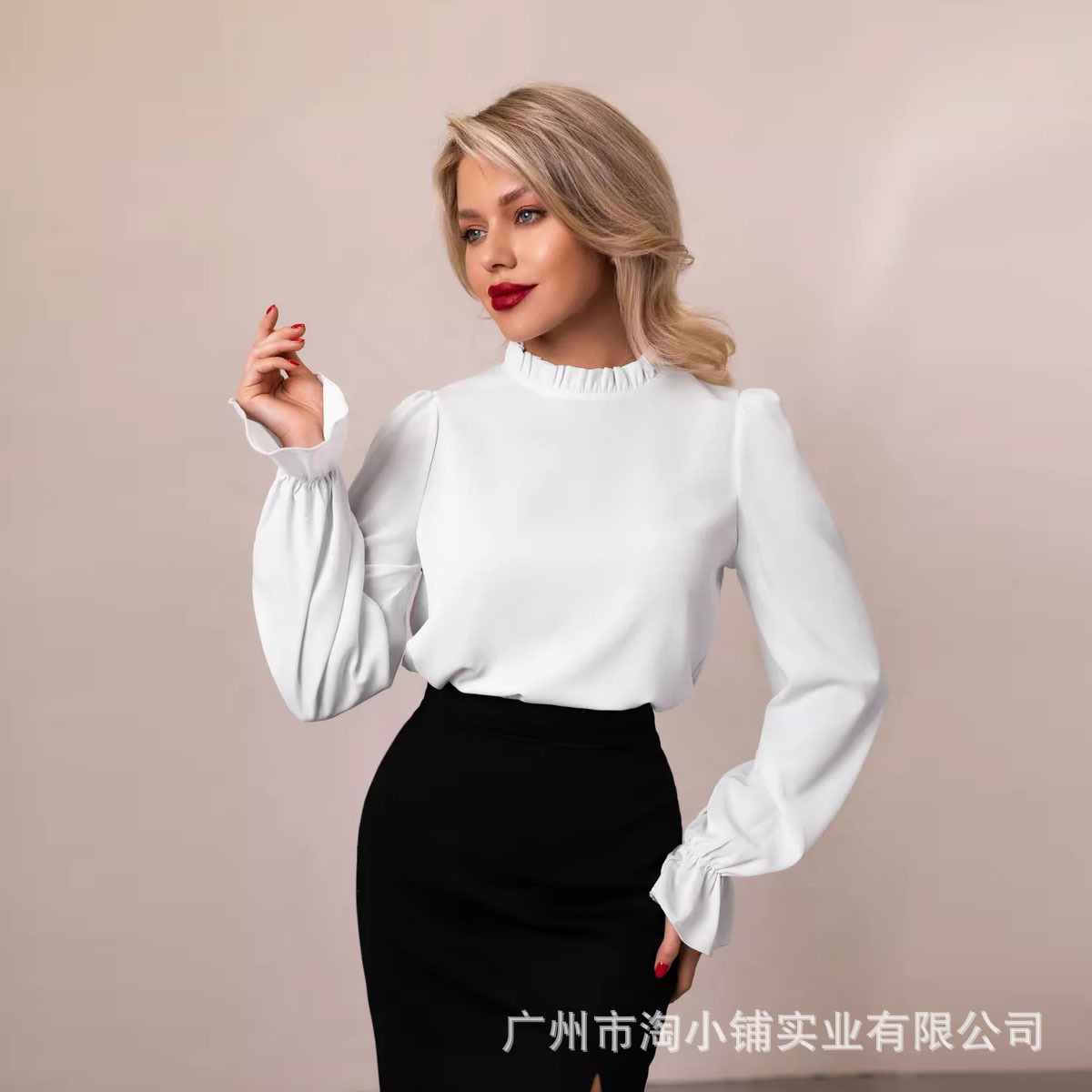 2024 new factory wholesale European and American women's autumn and winter new Amazon AliExpress bubble sleeve high collar fashion shirt