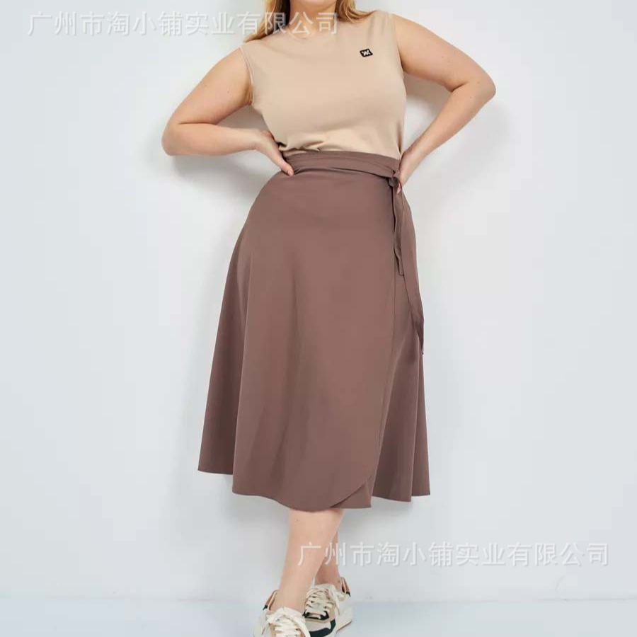2025 New Solid Color High Waist Korean Style Lace-up One-piece Skirt New Mid-length Women's Beach Wrap Skirt