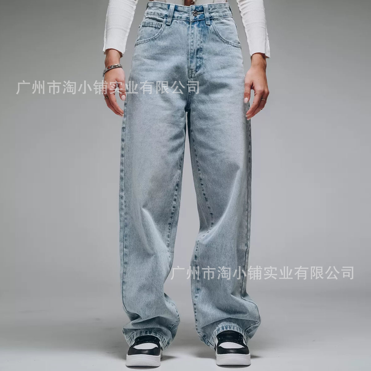 Wholesale 2024 New Men's and Women's Loose American Jeans Wide Leg Washed Trousers Retro Old Fashionable Design Sense