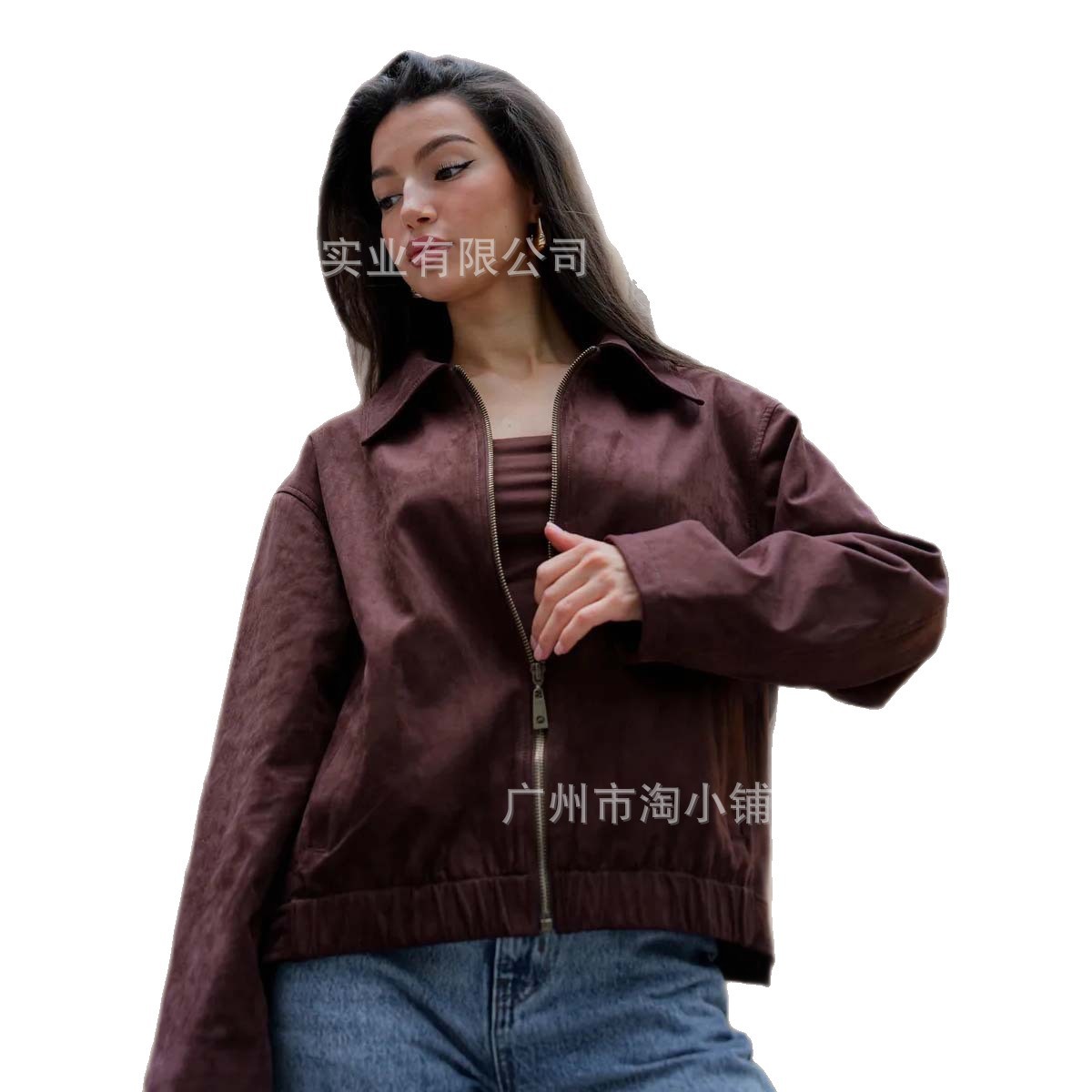 咖色韩版翻领外套女2025新款美式高级复古宽松小个子短款夹克上衣