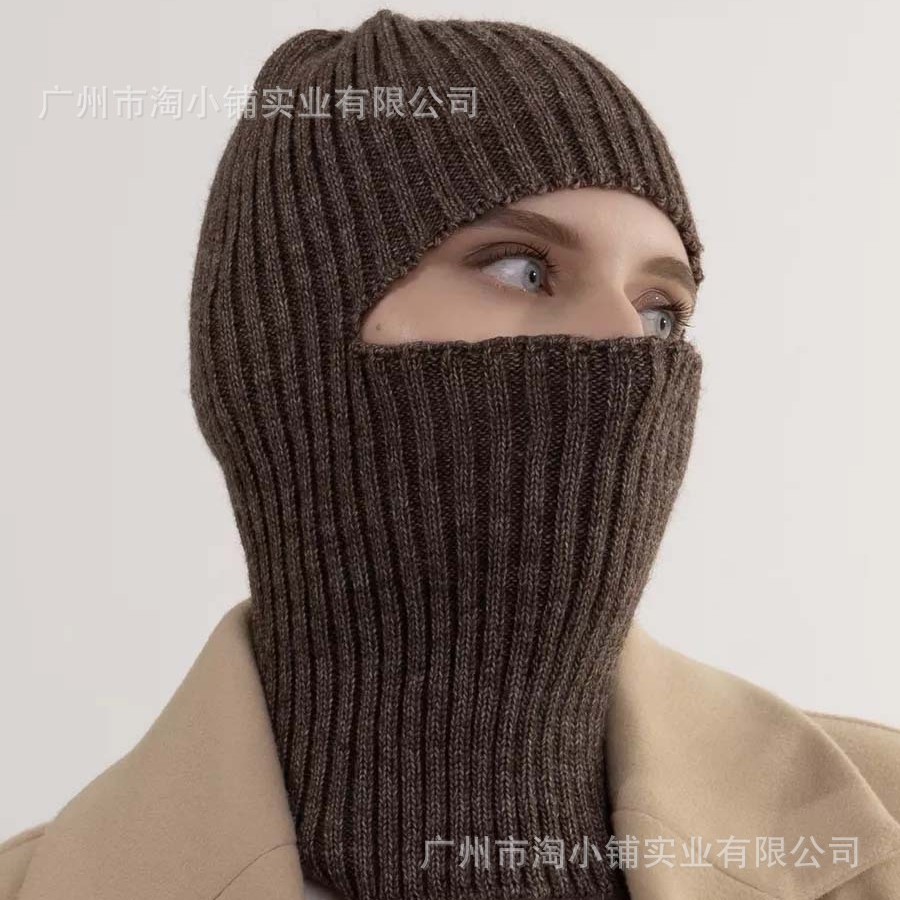 2025 Cross-border Single Hole Balaclava Hat Men's and Women's Knitted Black Masked Hat Outdoor Funny Warm Headgear