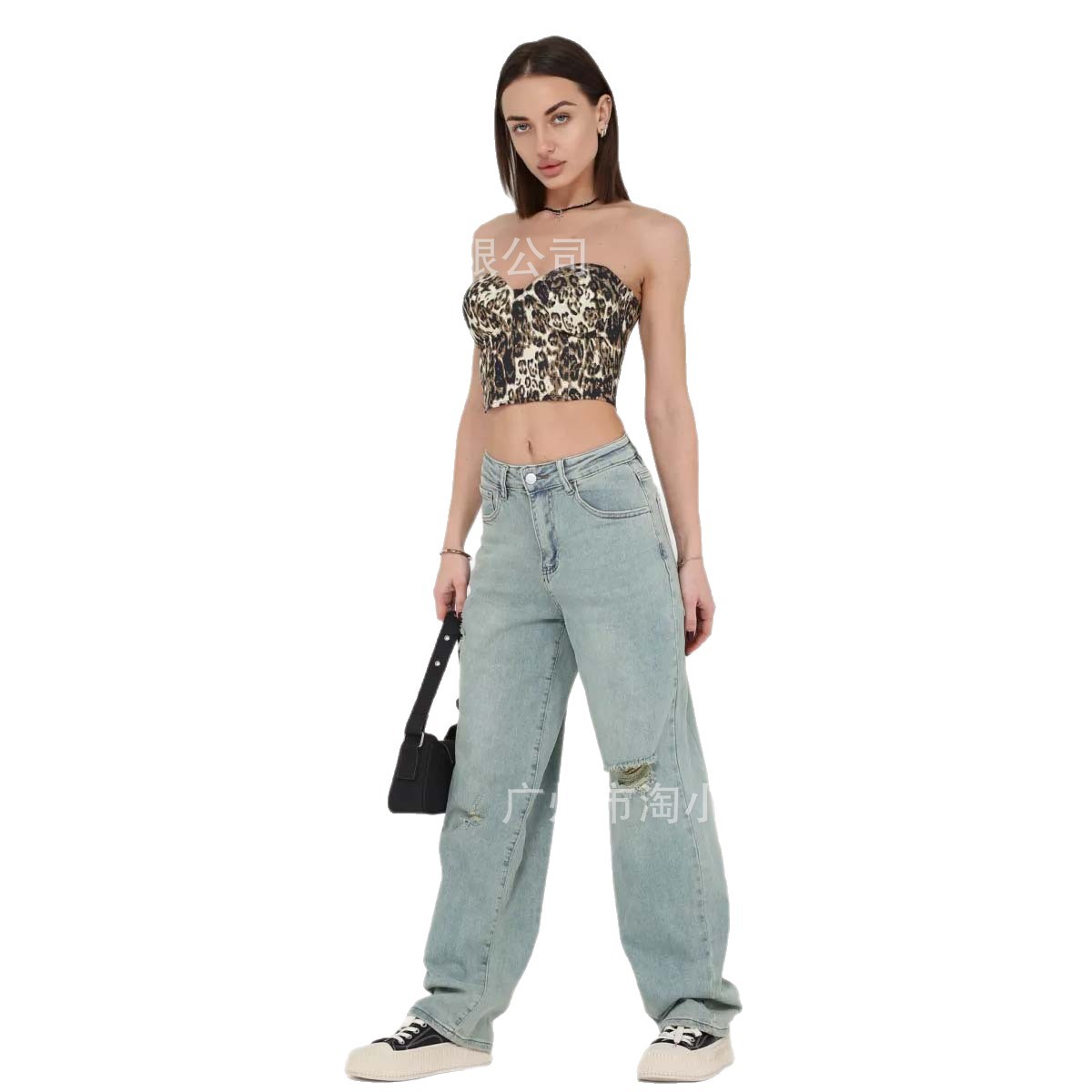 2025 Design Sequin Letter Jeans Women's High-Waisted European Style Ripped Draped Summer Loose Slimming Straight Pants