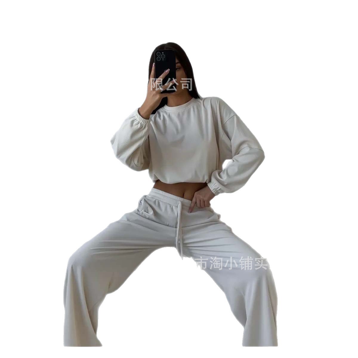 Trendy Solid Color Round Neck Pullover High-Waisted Sweatshirt Jogger Pants Sports Suit Spring New Fashion Two-Piece Set for Women