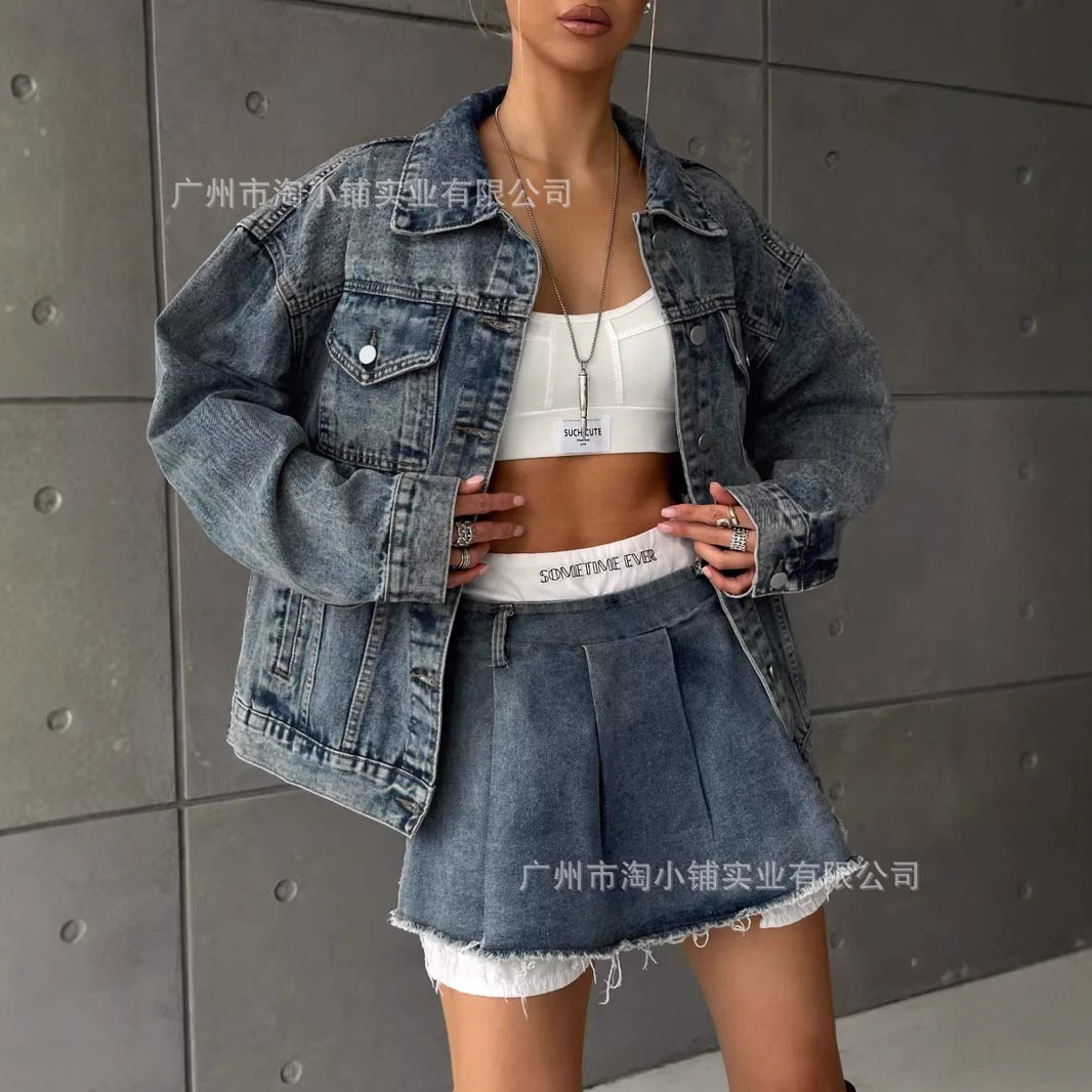 Vintage Washed Denim Jacket Spice Girls 2025 Spring New European and American Vintage Casual All-match Women's Denim Clothes