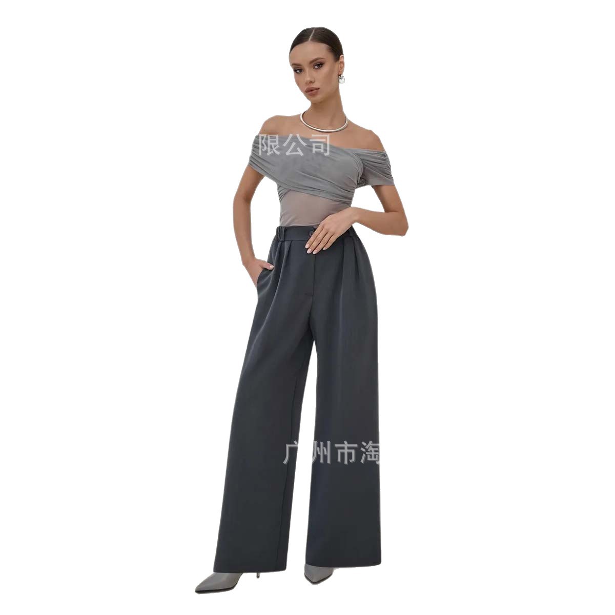 Summer Thin White Acetate Ice Silk Wide-Leg Pants for Women, High-Waisted, Lazy Drape, Cool Straight-Leg Floor-Length Suit Pants