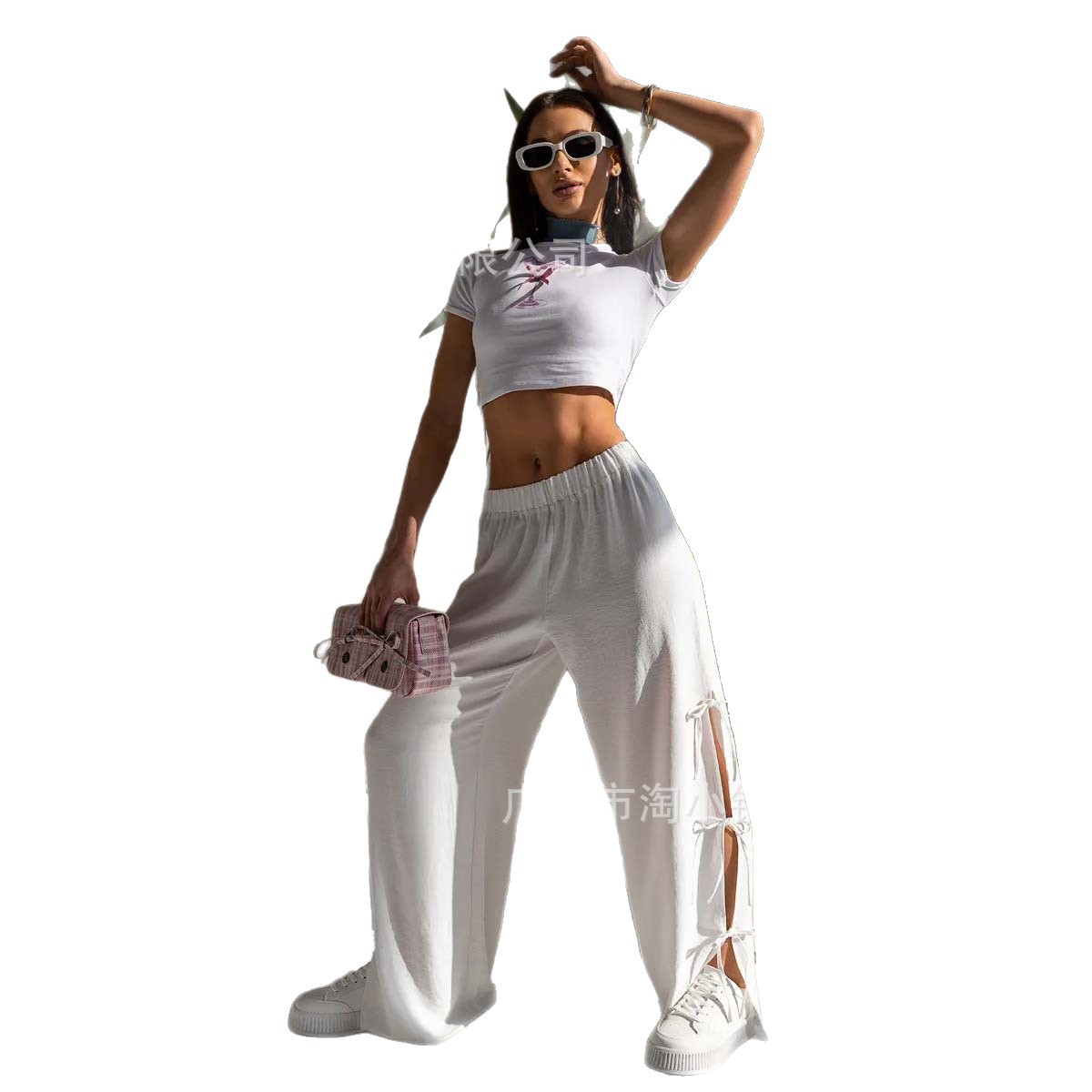 Niche plus size split high waist wide-leg pants women's summer trousers with an elasticated waist Internet celebrity pants dignified sense of design draped pants women's clothing