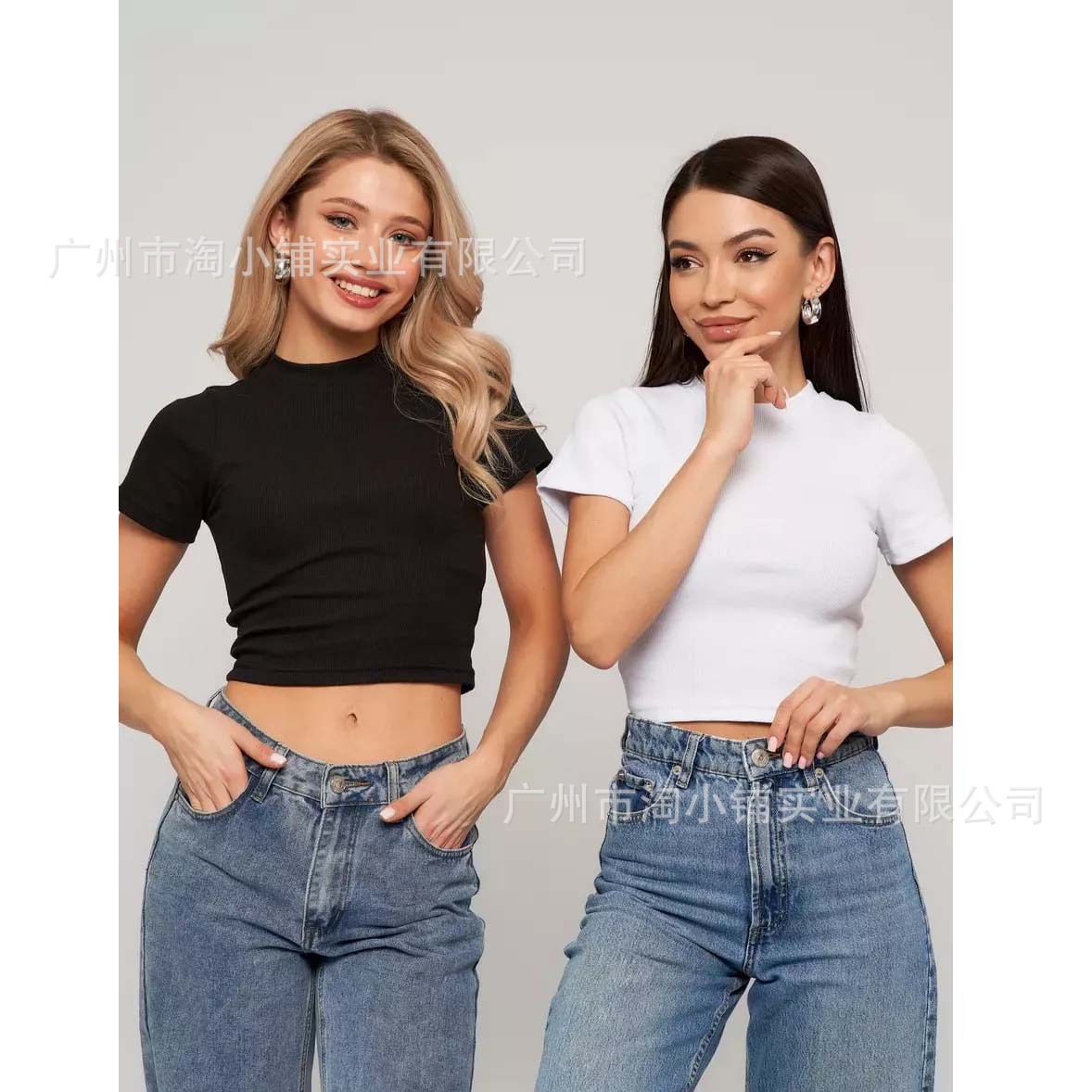 2025 European and American Summer Casual Pure Color Short Crop Top Rayon Slim Round Neck T-Shirt Women's Short-Sleeved Top