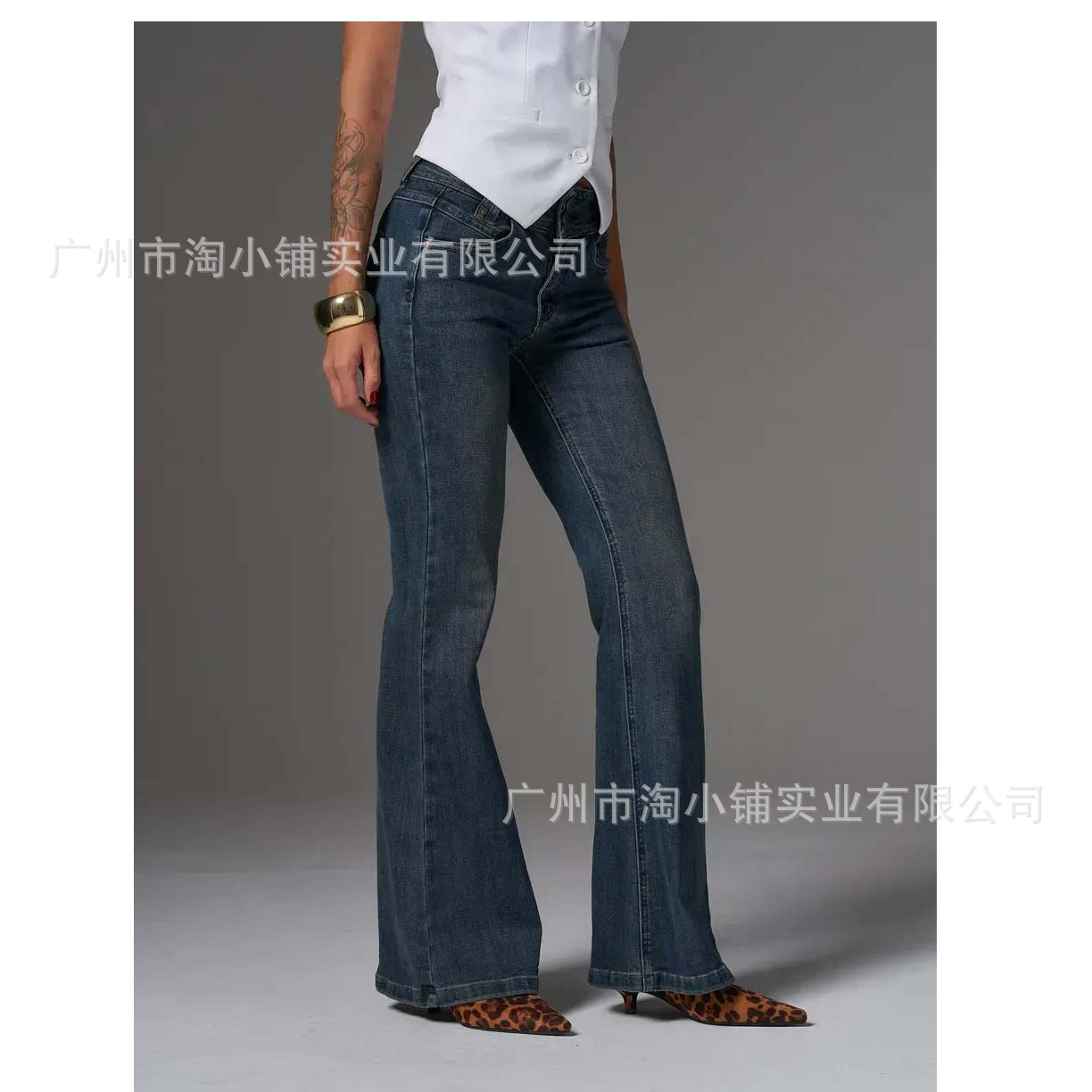 2025 Spring New Denim Flared Pants Fashion Women's Pants Hanging Dyeing Process Retro Flared Women's Denim Pants