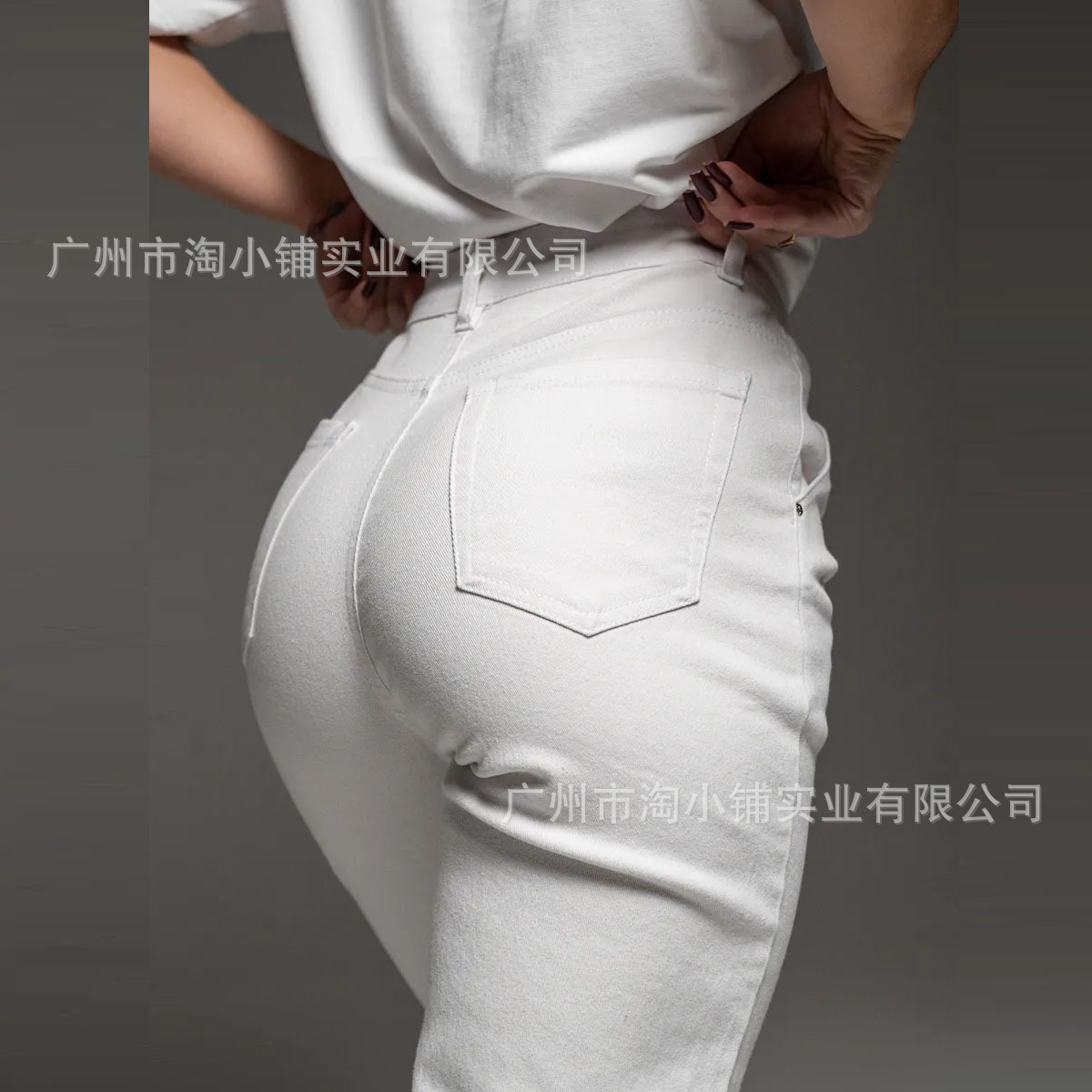 2024 Cross-border Trendy New European and American Hip Zipper Denim Pants Fitness High Waist Slim Pants Abdominal Simple All-match