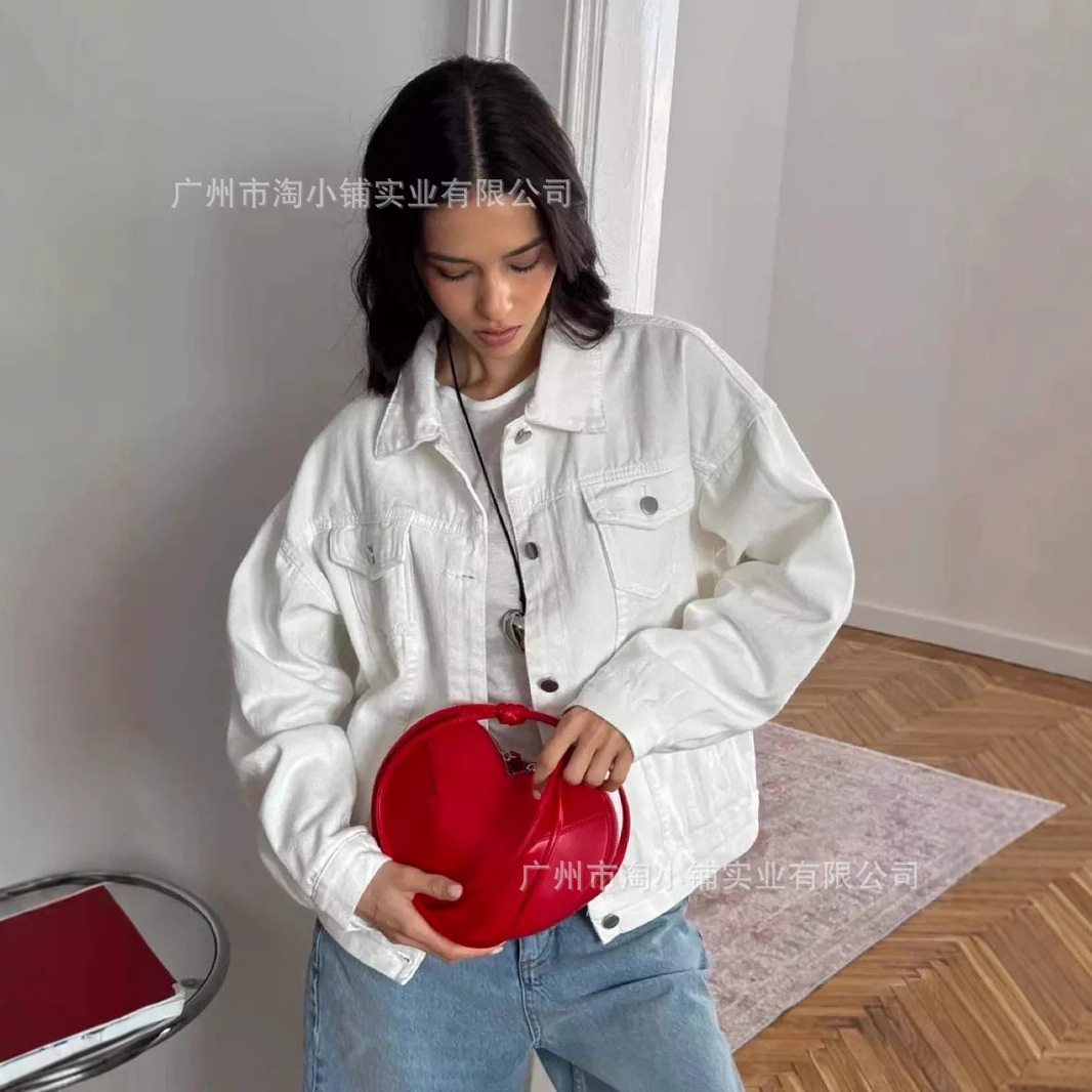 2025 spring new autumn and winter new frock coat lapel fashionable solid color all-match ladies Denim coat