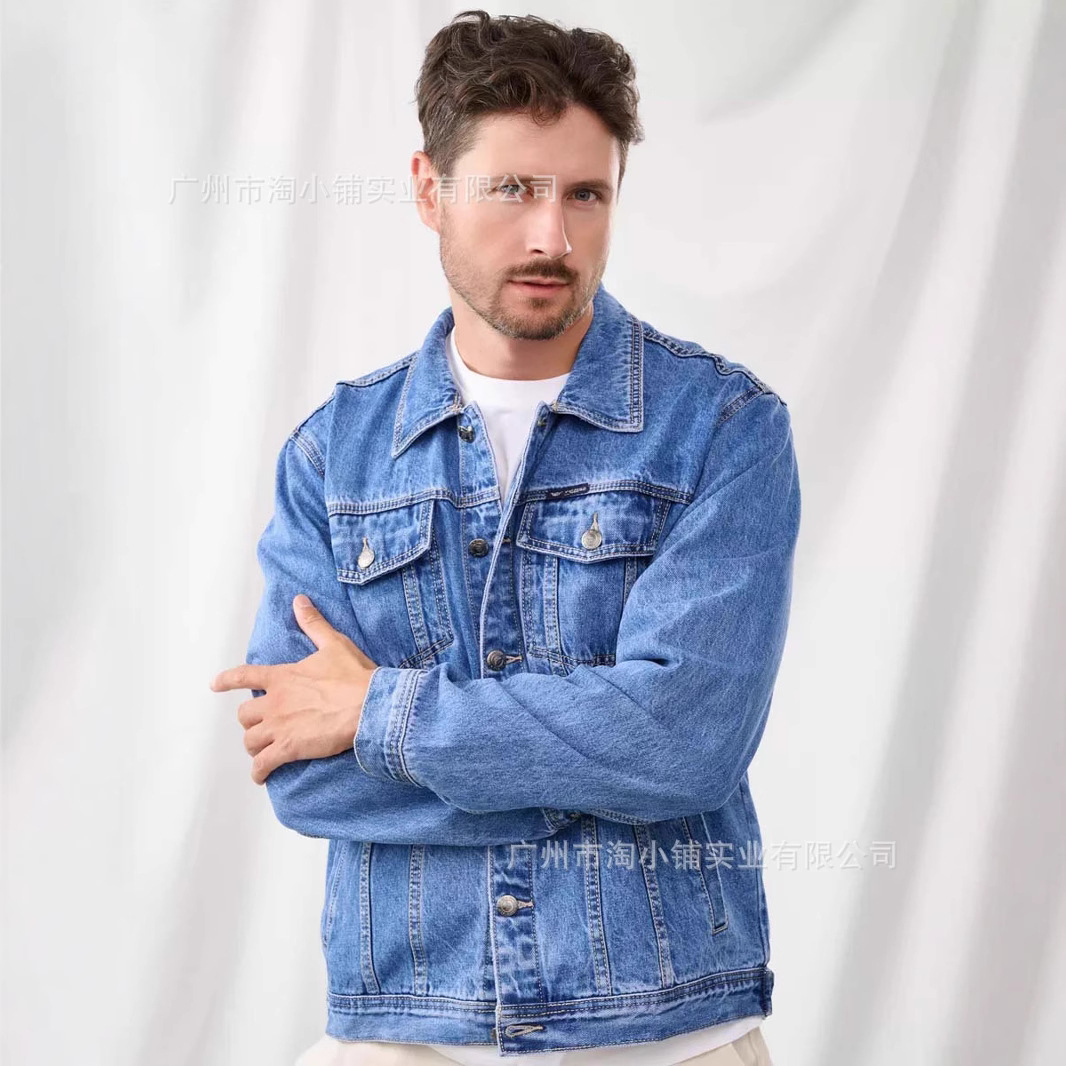 2025 New Denim Men's Denim Coat Jacket Solid Color Denim Jacket Men's Autumn Korean Fashionable Denim