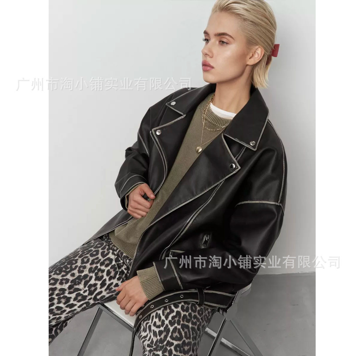 2024 new European and American women's fashion women's motorcycle leather jacket loose manufacturers wholesale leather jacket warm trend