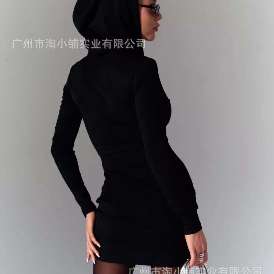 Women's 2025 Spring New Fashion Slim-fit Hooded Sports Casual Solid Color dress Sexy Tight dress