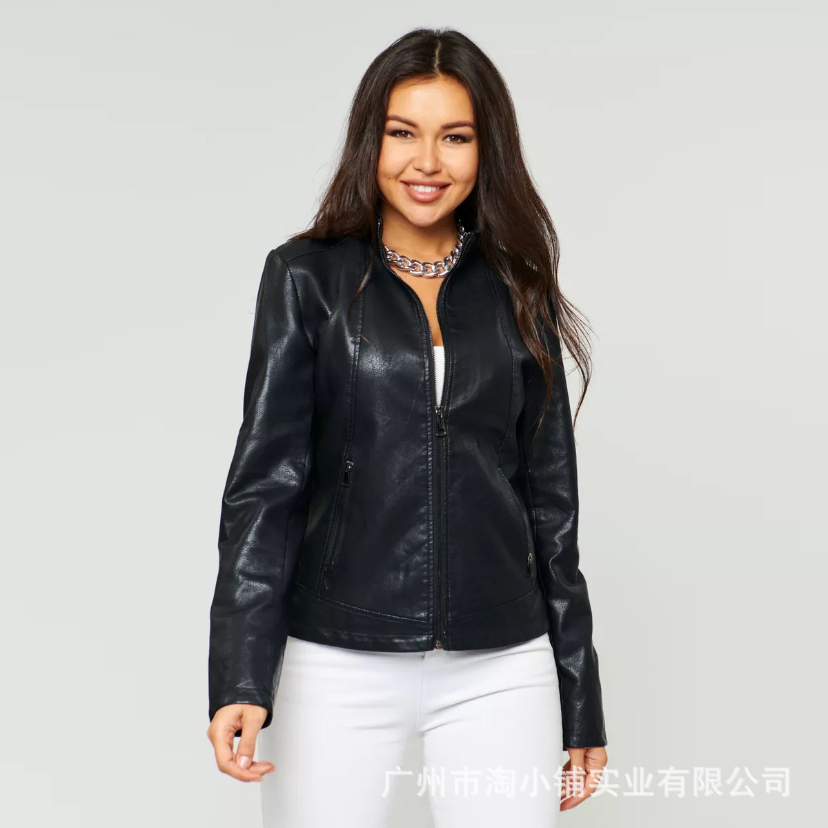 2024 New Amazon European and American Women's Motorcycle Short Jacket Women's Leather Jacket New Fashion Women's Jacket