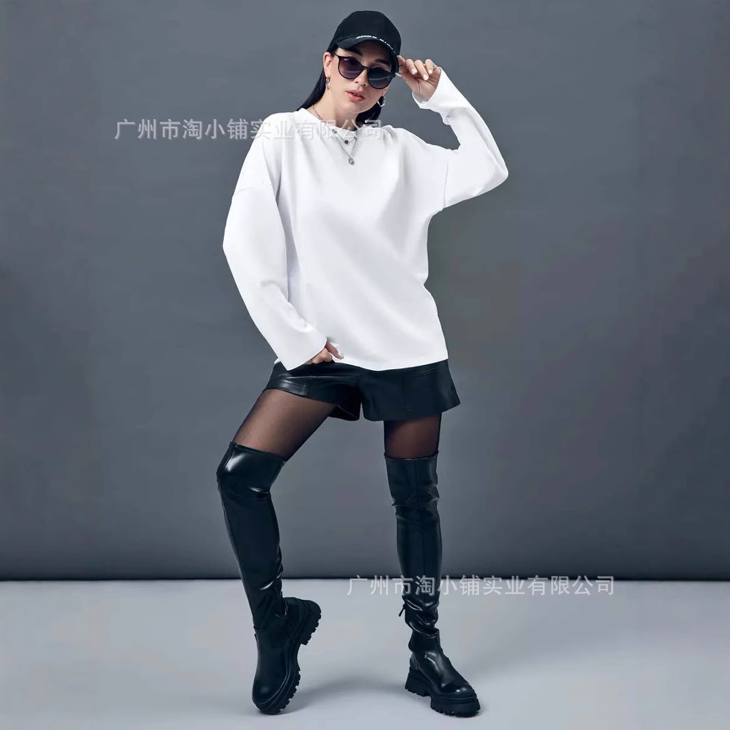 White Long Sleeve T-Shirt Women's Pure Cotton Round Neck Loose 2025 Spring New Pure White All-Match Base Shirt T-Shirt Top