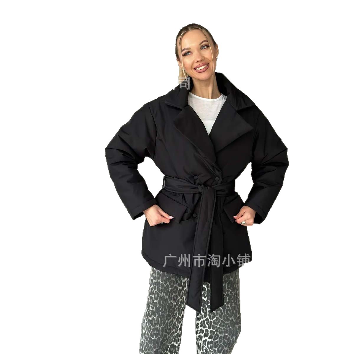 Women's Korean-style casual niche design tied long sleeves cotton-padded coat 2025 winter New Western style fashion all-matching top