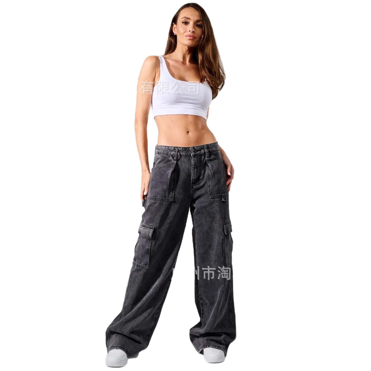 2025 American Style High Street Versatile Fashion Retro Jeans Women's Multi-Pocket Pleated Casual Cargo Pants