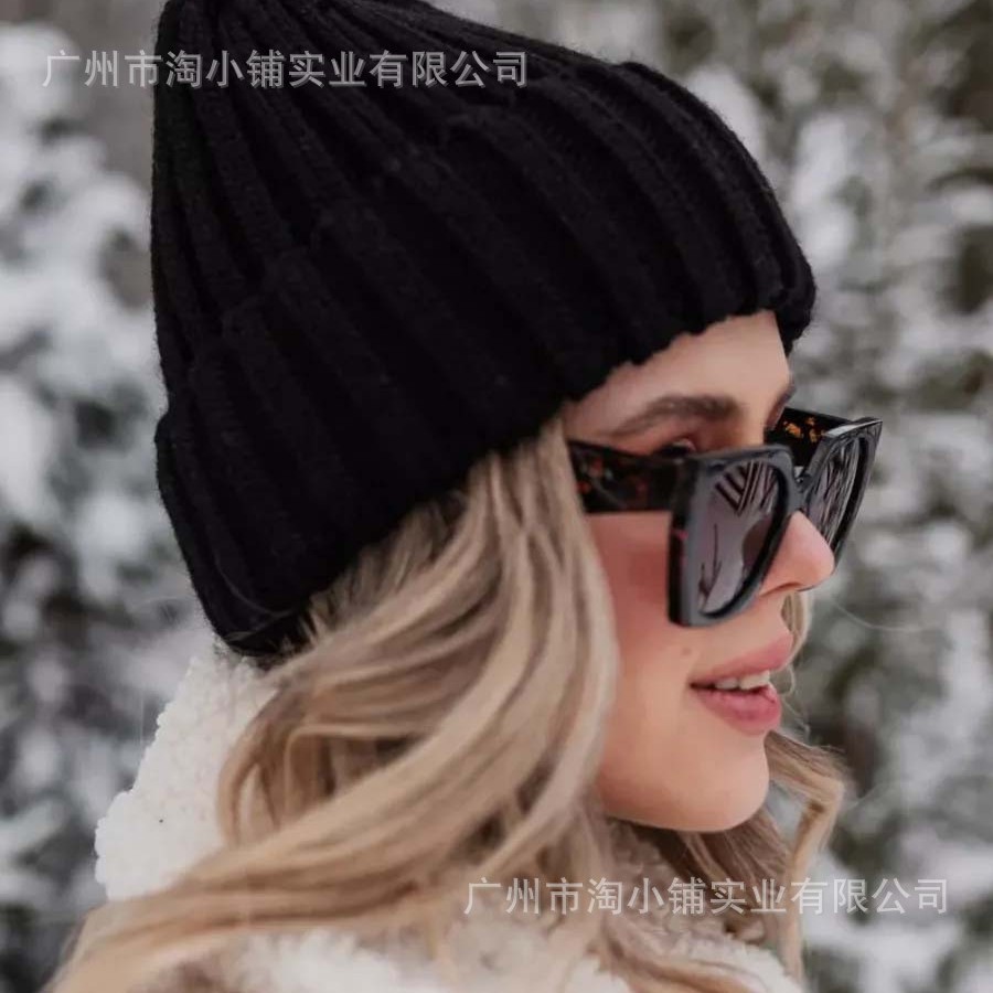 2025 Spring New Warm European and American Knitted Hat Outdoor Hat Pumpkin Hat Monochrome Curl Casual Women's Hat
