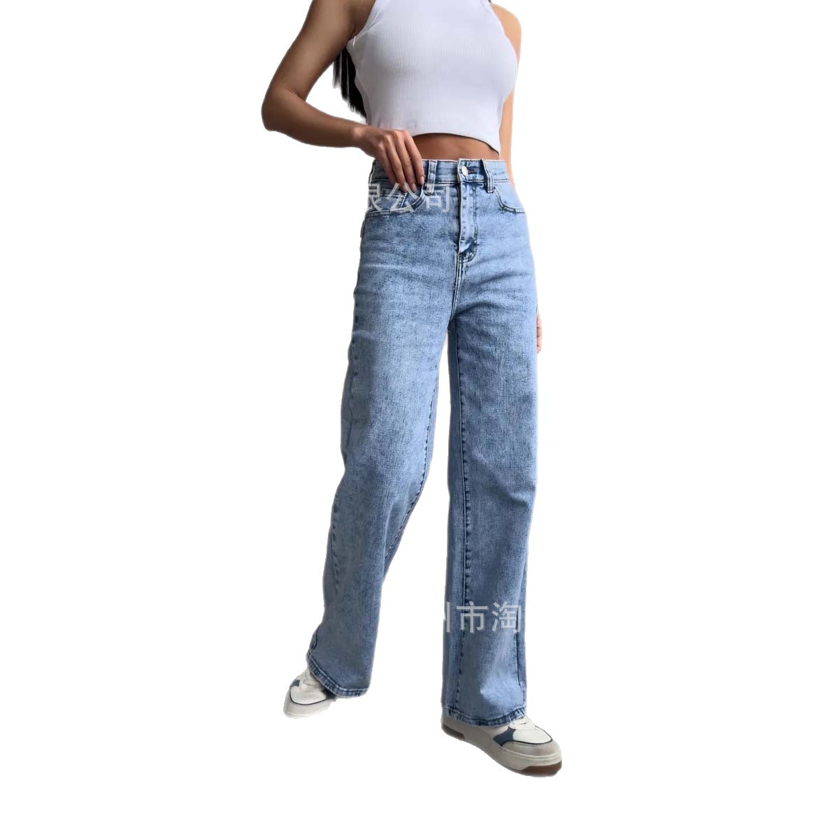 2025 Spring and Autumn New Blue High-Waisted Jeans Korean Style Loose Straight-Leg Floor-Length Slimming Versatile Pants Trendy
