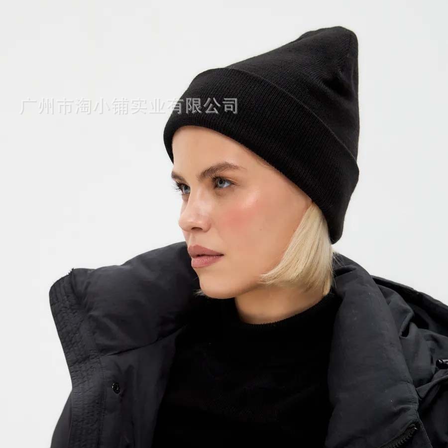 Face Small Ins Black Hat Women's Spring and Autumn All-match Knitted Heap Hat Winter Wool Hat Baotou Yuezi Cold Hat