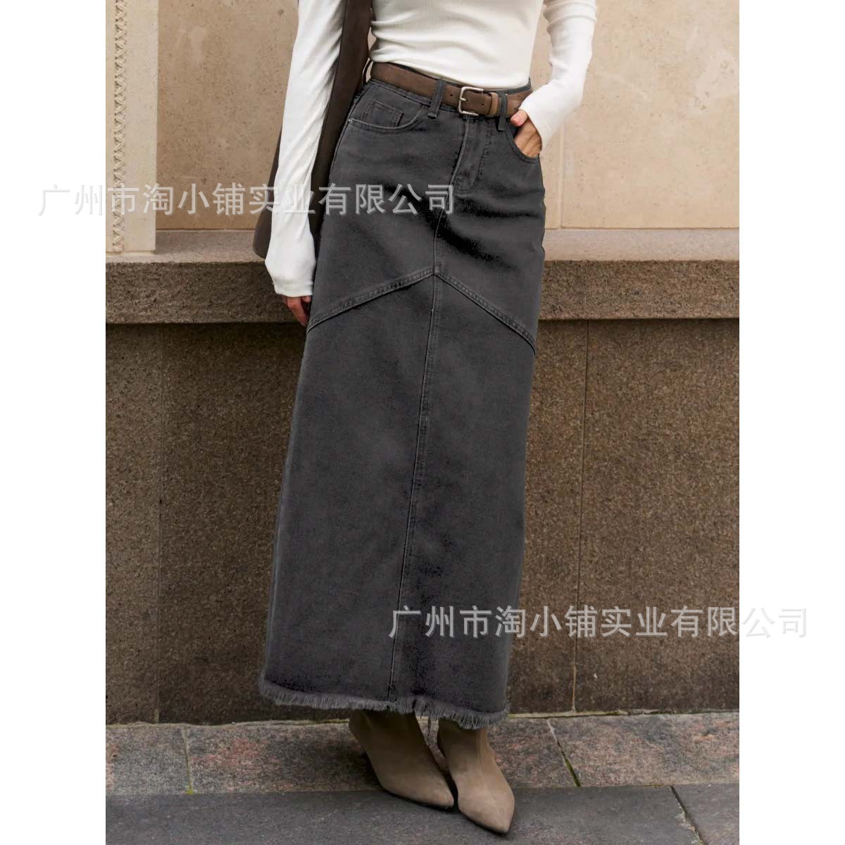 2025 Spring and Summer New Design Splicing Tassel Denim Skirt Women's Large Size High Waist Slimming Look A-Line Hip Skirt
