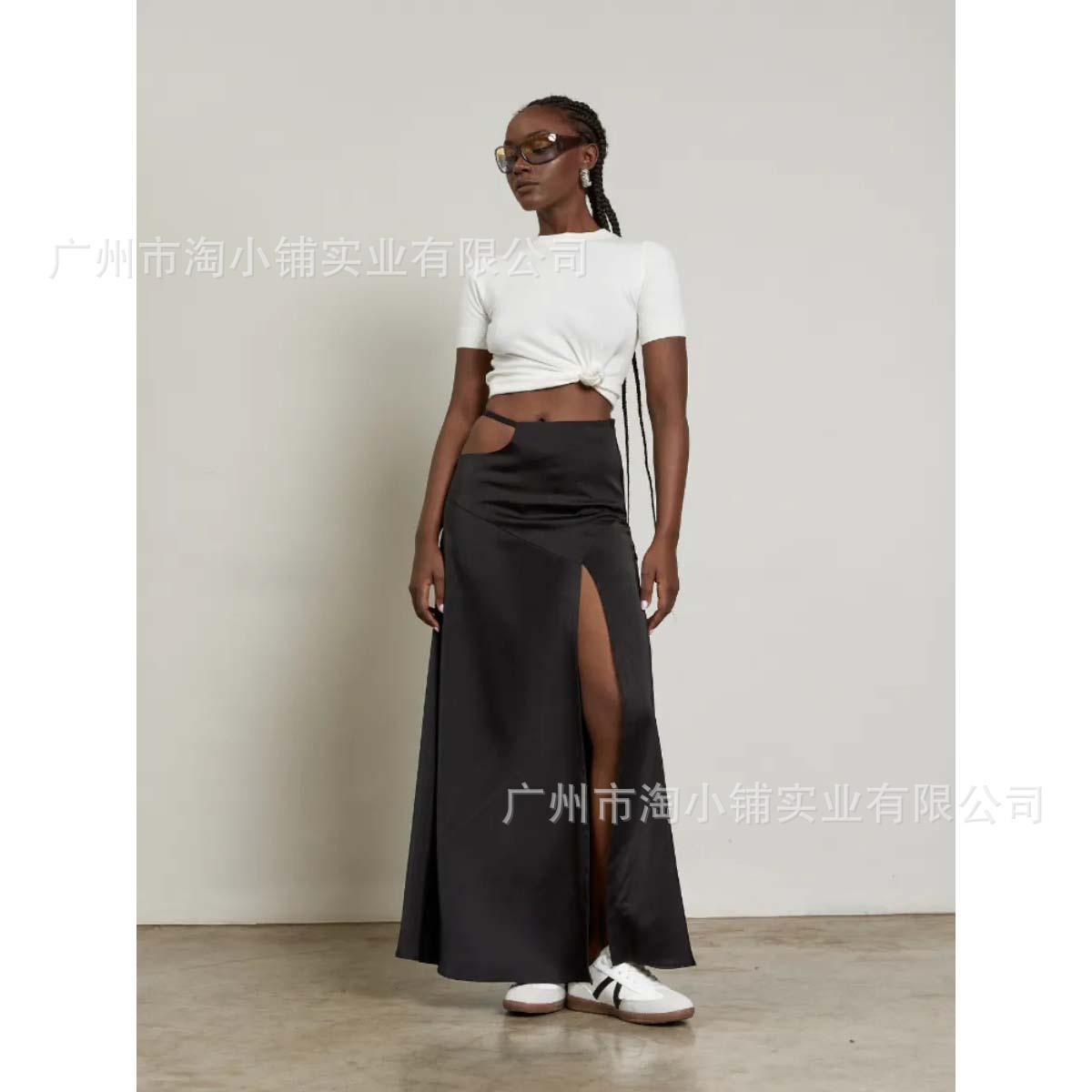Women's Skirts European and American Women's Solid Color Slit High Waist Skirt High-End Satin Skirt Slit Women's Skirt
