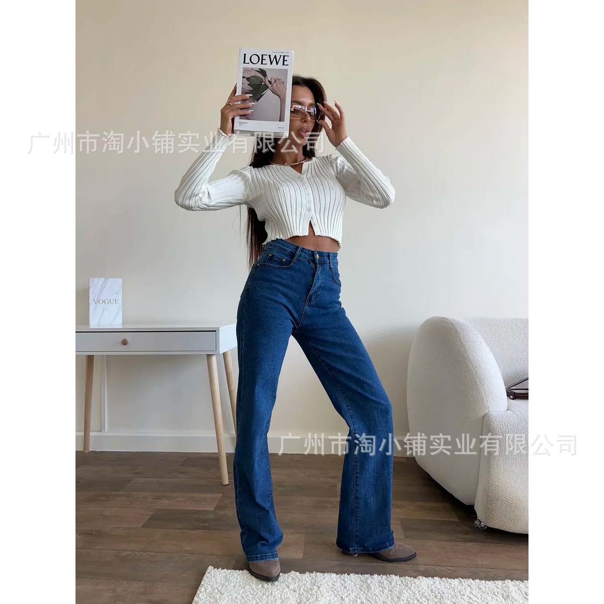 2025 Spring New American Style High Street Small Straight High Waist Stretch All-match Smoke Tube Jeans Ladies Jeans