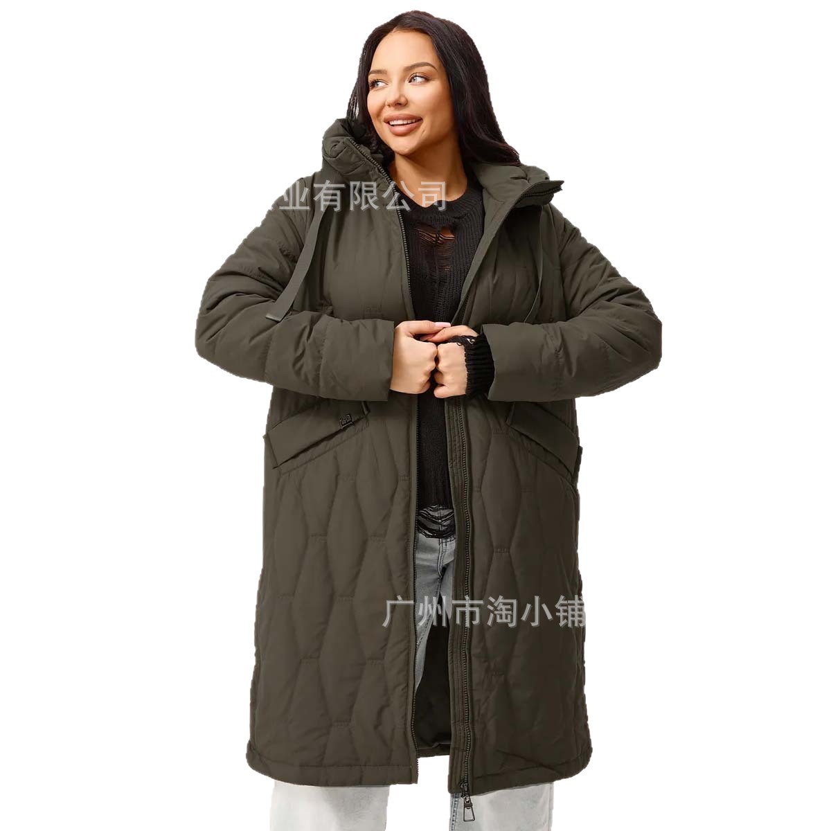 2025 Korean Style Long Version Quilted Hooded Cotton Coat Fashion Casual Women's Autumn and Winter New Silhouette Loose Cotton Coat