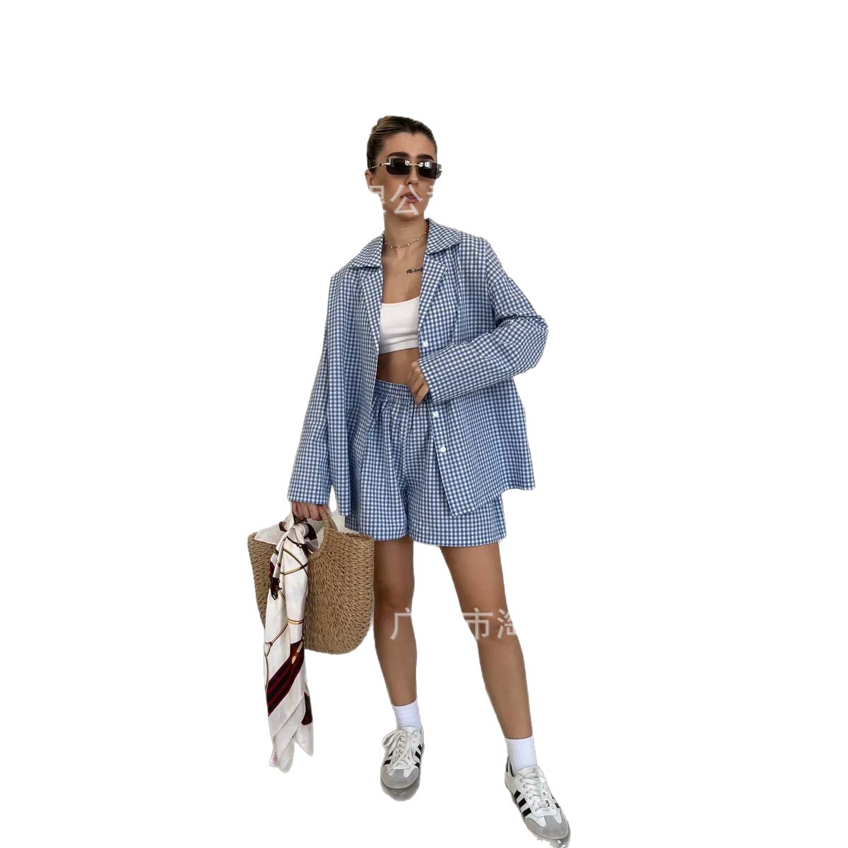 2025 European and American fashion plaid shorts Western style suit European and American 2025 spring new cardigan advanced comfortable suit