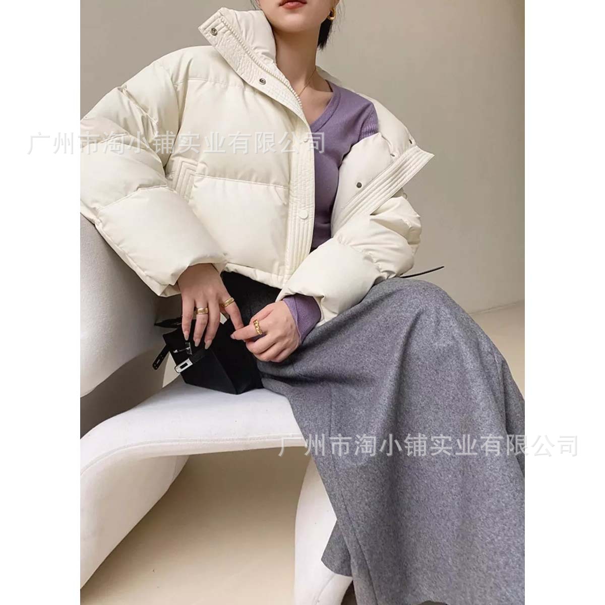 Women's 2025 Spring New European and American Women's Winter Coat Short Women's Winter Wear Lightweight White Women's Bread Suit