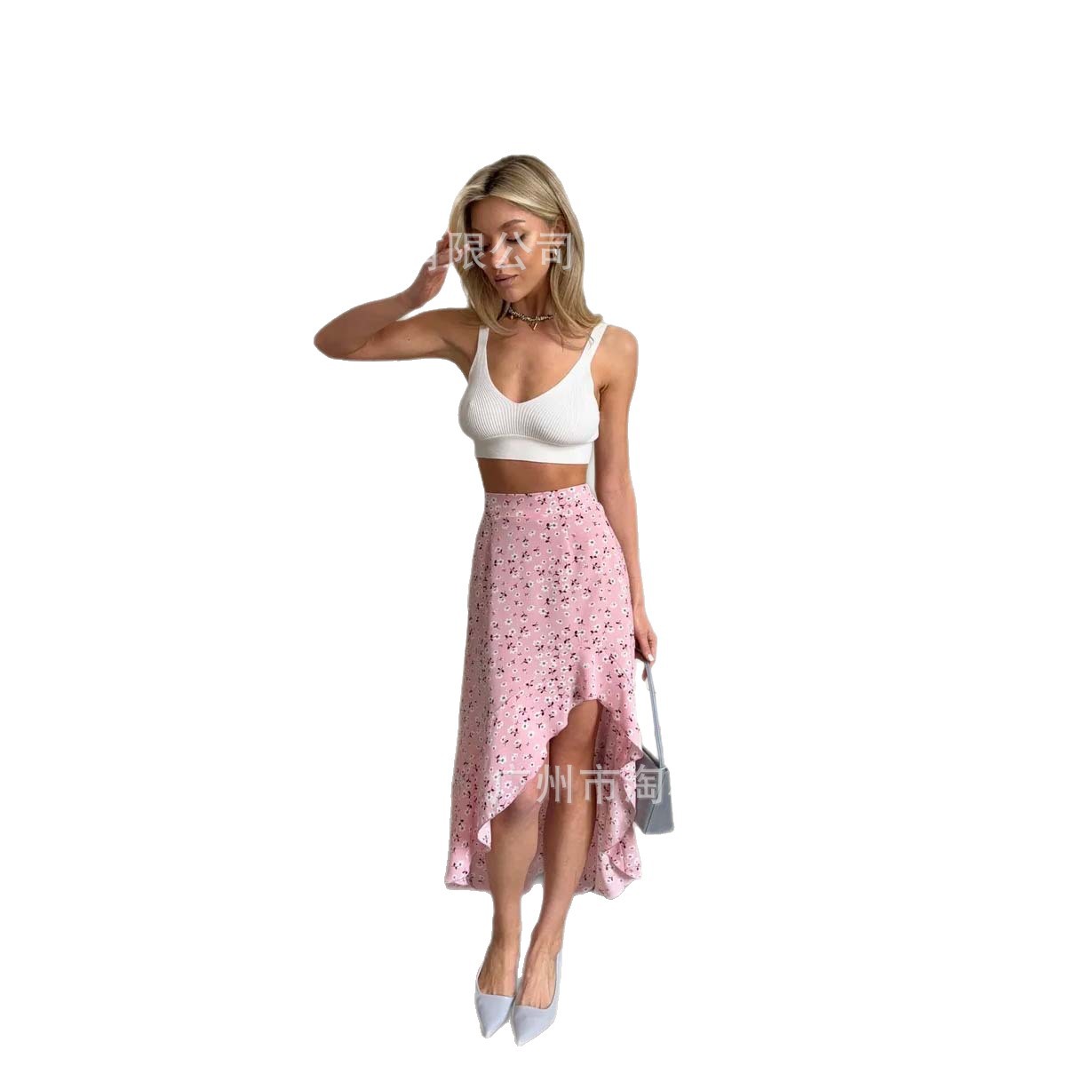 2025 Slit Floral Large Size Skirt Women's Mid-Length Floral High-Waist Slimming Look A-Line Long Skirt Summer New Style