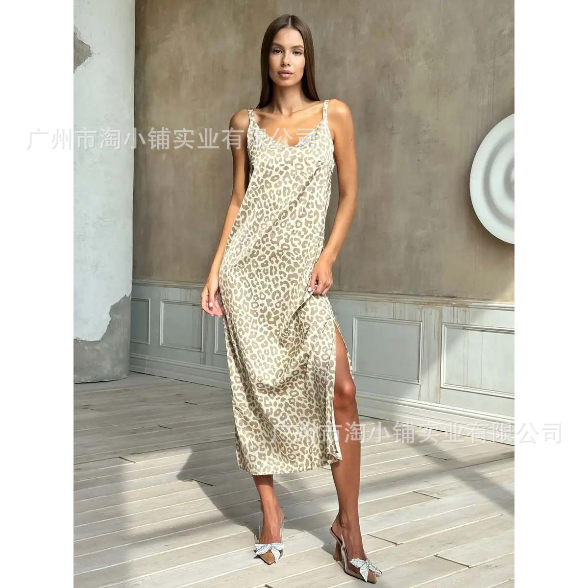 2025 New Sexy Nightgown Women's Summer Thin Silk Suspender Printed Leopard Print Suspender Sexy Printed Dress