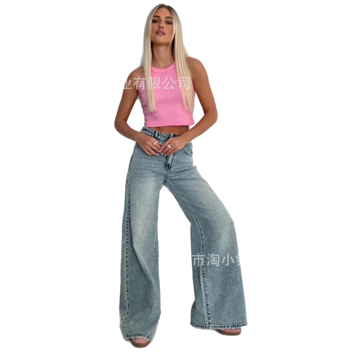 2025 Spring New American Retro High-Waisted Loose Wide-Leg Pants with a High-End Feel, Drapey Straight-Leg Jeans for Women